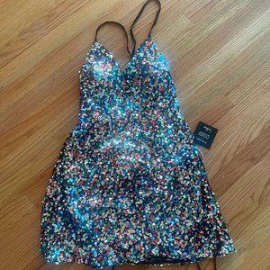 Lulu's Multicolor Sequin Cross Back A Line Dress, Size Medium, Completely New